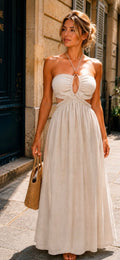 Robe longue blanche en coton – Élégance d’été